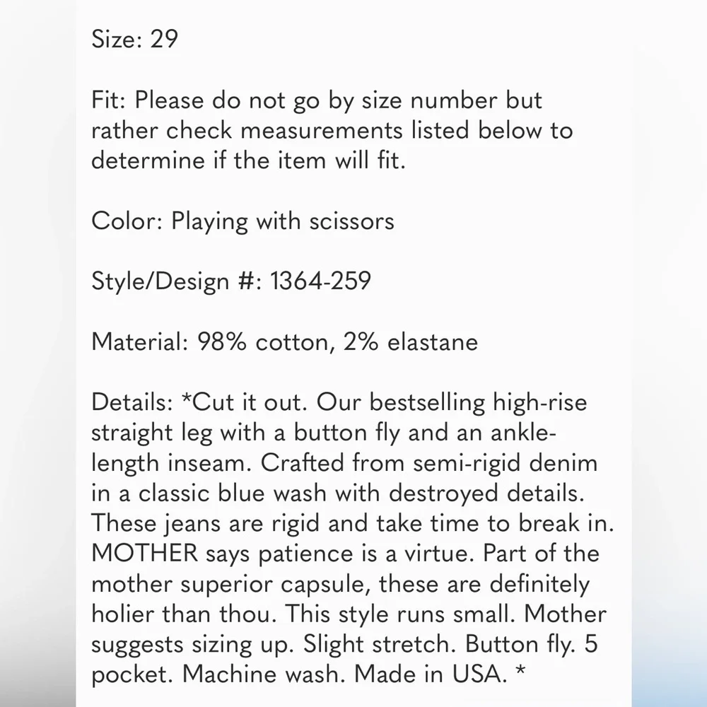 MOTHER SUPERIOR Tomcat Jeans Playing With Scissors Cropped Straight Leg 29 - Picture 13 of 16